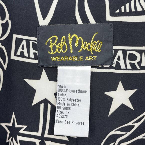 BOB MACKIE Rain Coat Womens Size 1X Black Zodiac Hood Snap Closure Goth Jacket - Picture 2 of 8